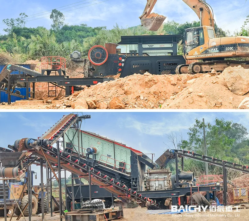 мобильная щековая и конусная дробильная установка